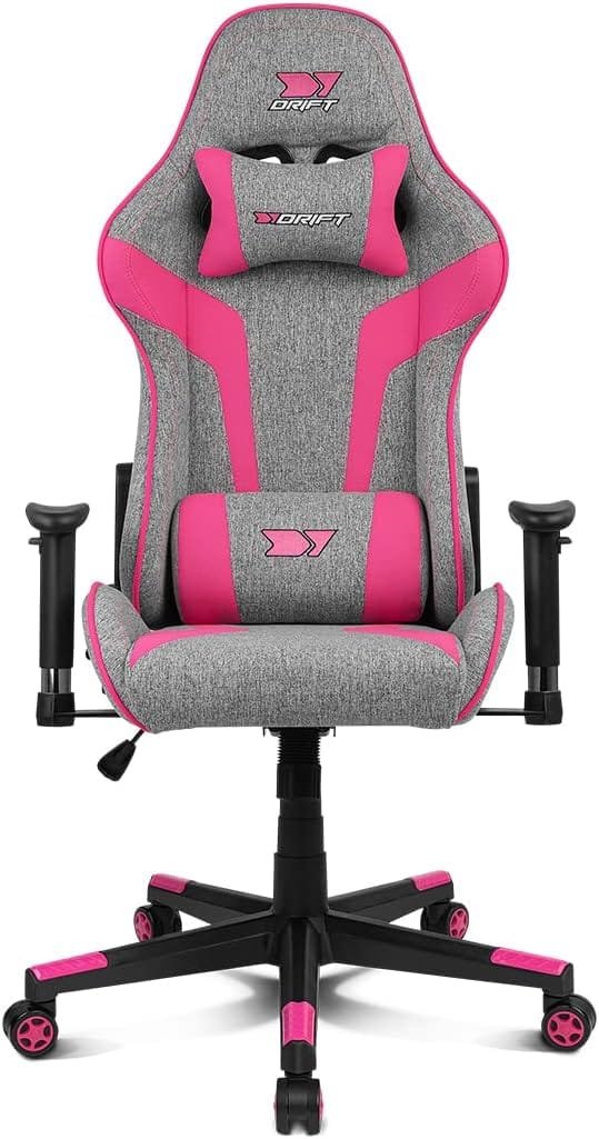 DRIFT Gaming Chair DR90 -DR90GP- Chaise de jeu, tissu respirant, accoudoirs 2D rembourrés, base en nylon renforcé, piston de classe 4, inclinaison, coussin...