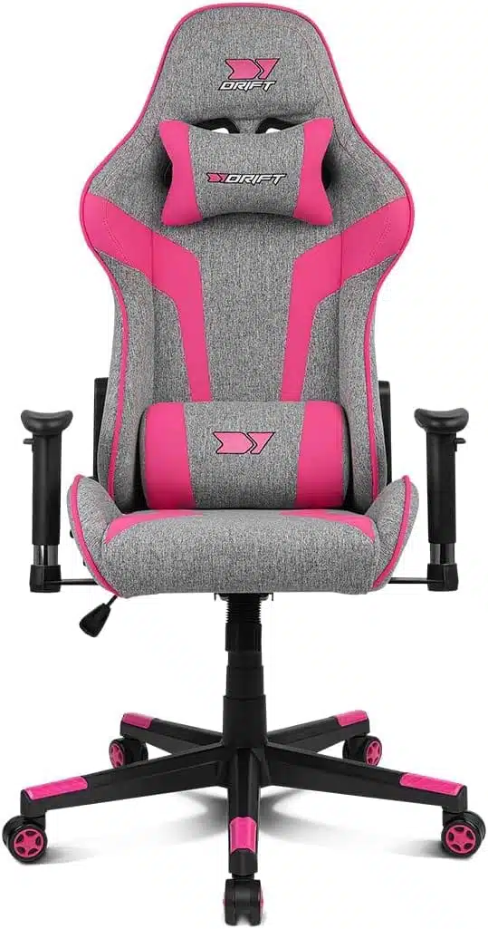 DRIFT Gaming Chair DR90 -DR90GP- Chaise de jeu, tissu respirant, accoudoirs 2D rembourrés, base en nylon renforcé, piston de classe 4, inclinaison, coussin...