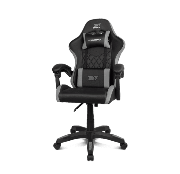 DRIFT DR35 BLACK GREY Chaise Gamer Professionnelle , Similicuir, Accoudoirs rembourrés, Piston Classe 3, Base en Nylon renforcé, Siège inclinable, Hauteur réglable, Coussin Lombaire/Cervical, Noir