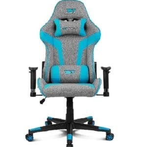 DRIFT Gaming Chair DR90 -DR90GBL - Chaise de jeu, tissu respirant, accoudoirs 2D rembourrés, base en nylon renforcé, piston de classe 4, inclinaison, coussin lombaire/cervical, gris/bleu