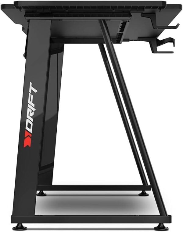 DRIFT GAMING -DRDZ75- Table de Jeu avec Plateau en Fibre de Carbone recouvert d'un Tapis Pleine Grandeur, Support pour Tasses et écouteurs, Pieds réglables, Couleur Noire