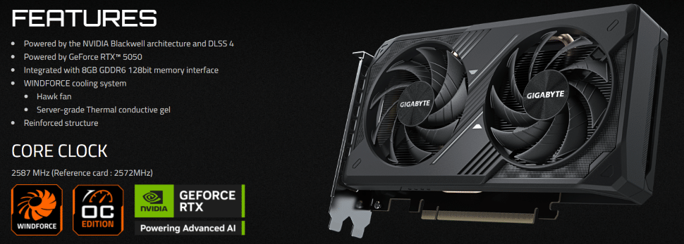 Gigabyte GeForce RTX 5050 WINDFORCE OC 8G 6 Gigabyte GeForce RTX 5050 WINDFORCE OC 8G